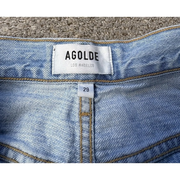 AGOLDE Riley Jeans Womens 29 High Rise Straight Distressed Light Blue Wash Denim - Picture 3 of 9